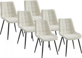 Vente-unique Set van 6 gewatteerde stoelen van boucléstof en zwart metaal - Wit - OLLUA L 49.5 cm x H 87 cm x D 60 cm