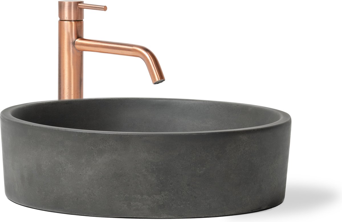 Wastafel beton rond - dusk grijs cement - ronde design wastafel - traditioneel handgemaakt - premium kwaliteit - 42 x 42 x 12 cm