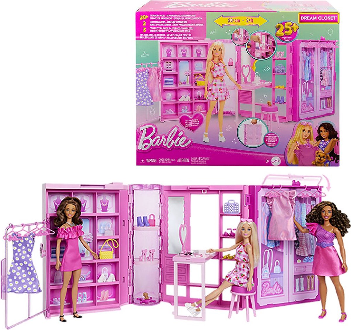 Barbie Super Kledingkast – Modepop met 25+ Stukken, Roze Glitterkast & Kaptafel — afbeelding 11