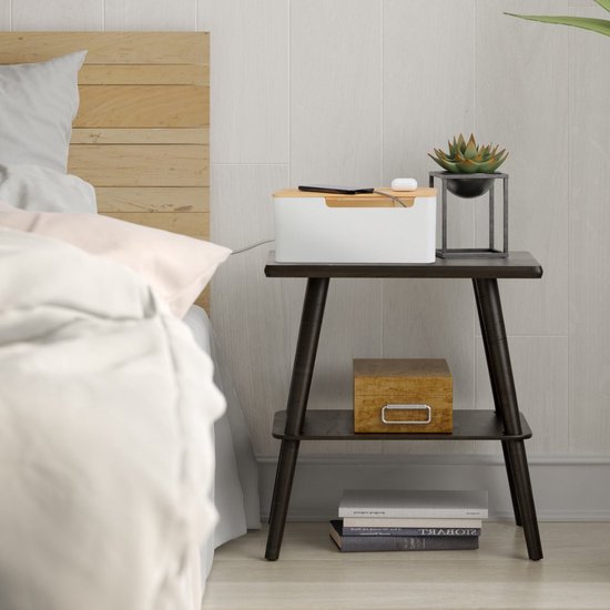 Relaxdays kabelbox voor 2 stekkerdozen, bamboe, HxBxD: 14 x 34,5 x 14 cm, kabelorganizer, kabel opbergbox, natuur