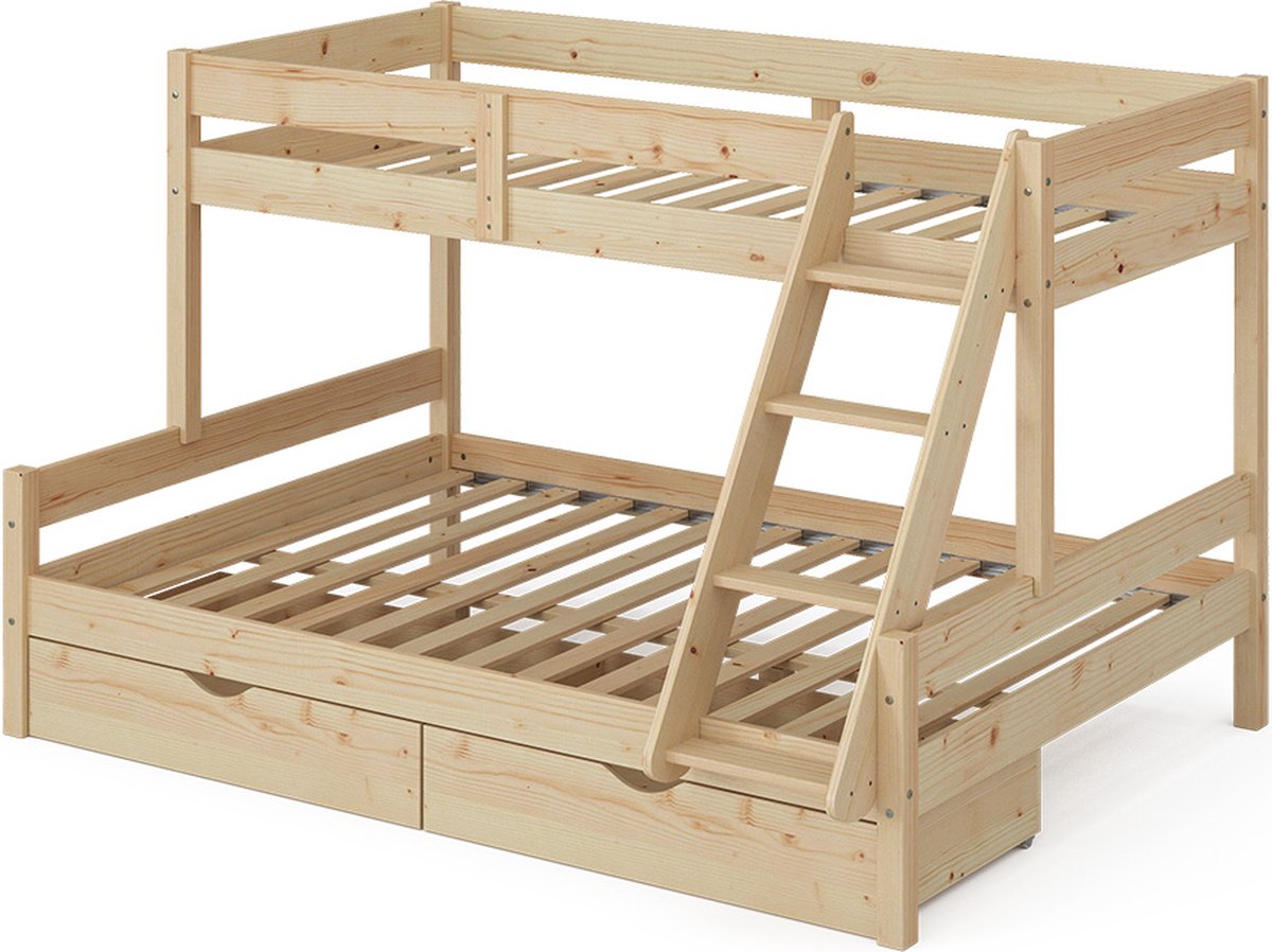 Vitalispa Everest Stapelbed – 140x200 / 90x200 cm met laden Natuurlijk hout