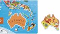 Puzzle magnétique de l'Océanie et de l'Australie, avec des illustrations d'animaux tels qu'un kangourou et un kiwi.