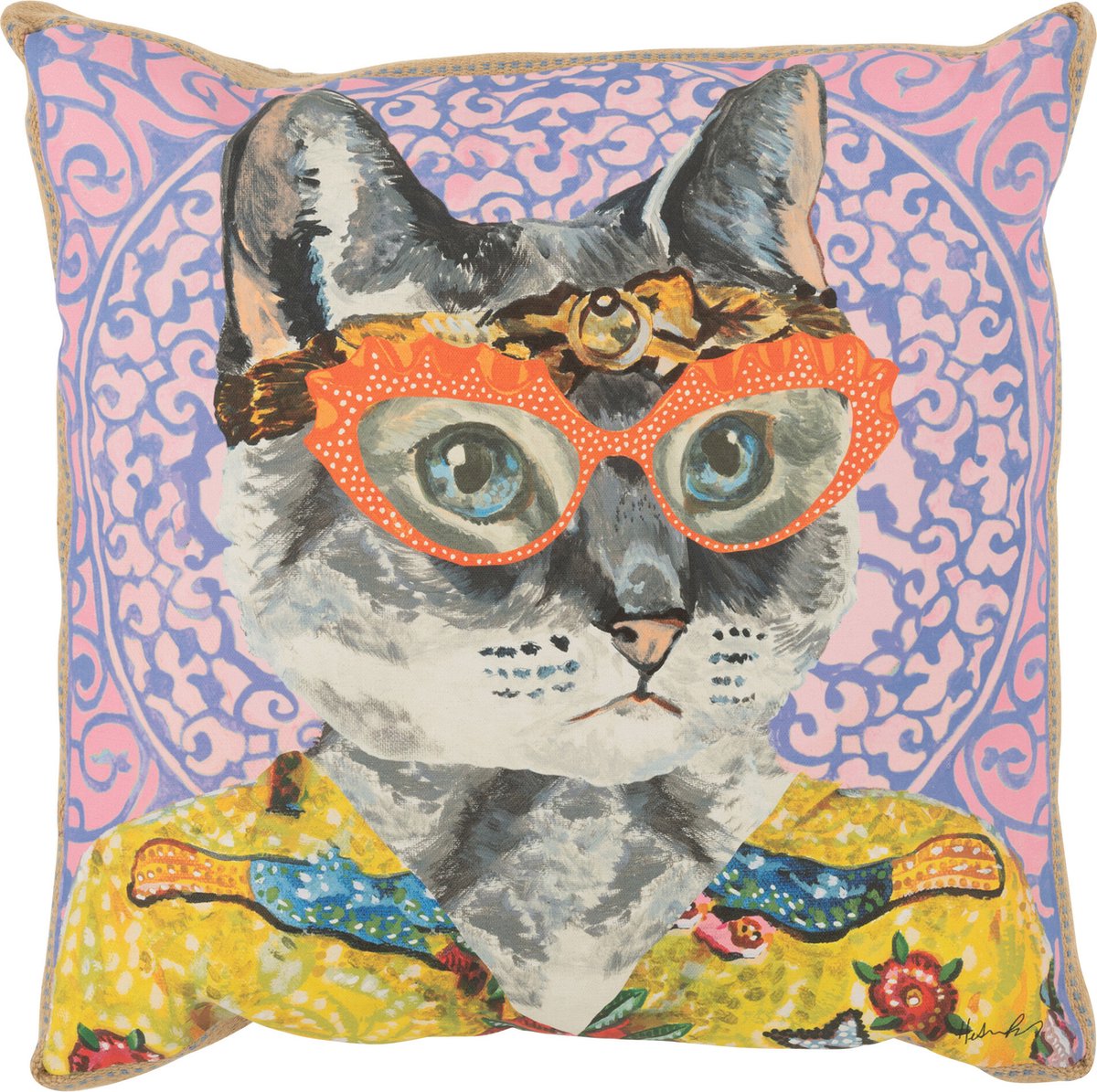 J-Line kussen Kat Popart - polyester/linnen - mix Multi