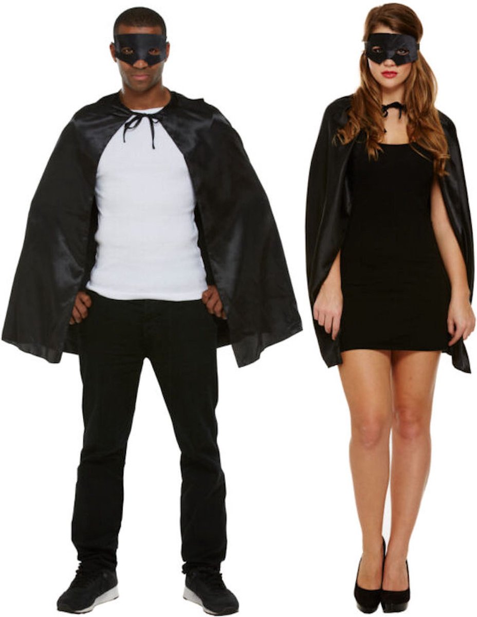 Henbrandt - Superhelden Kostuum met Cape en Masker - Voor Volwassenen - Verkleden als een Superheld - Carnavalskleding - One Size - Kleur: Zwart