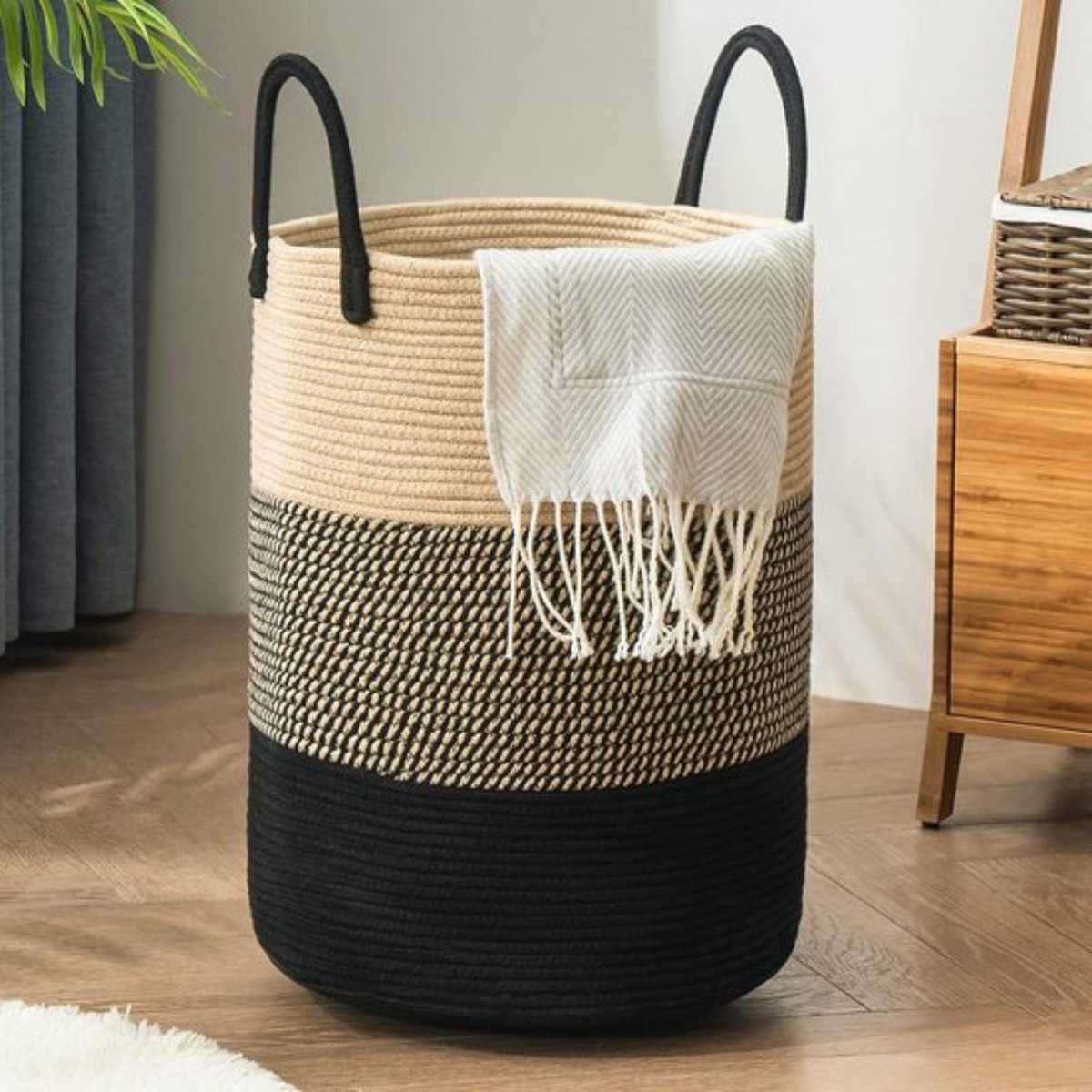 Goedkoopste Wasmand van gevlochten katoen - Wasverzamelaar en speelgoed opbergmand met handvat - Handgemaakt - Z-bruin 2 wasmand