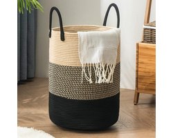 Wasmand van gevlochten katoen - Wasverzamelaar en speelgoed opbergmand met handvat - Handgemaakt - Z-bruin 2 wasmand
