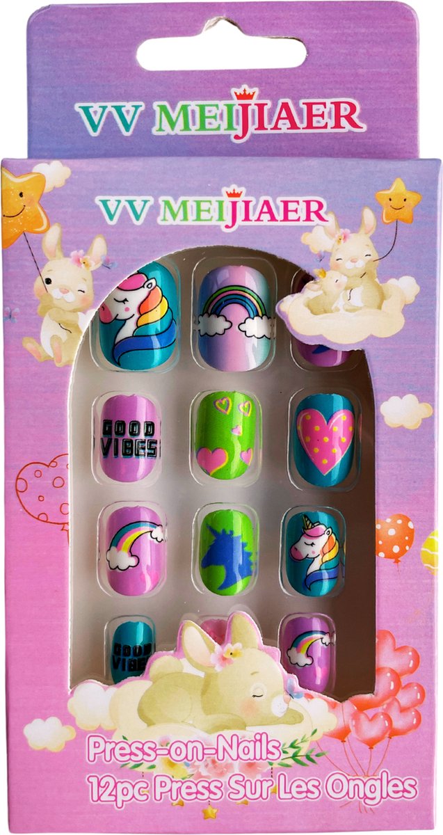 Kinder Plaknagels | Valse Nagels | 12 Stuks | Geen Lijm Nodig | Turquoise Eekhoorn