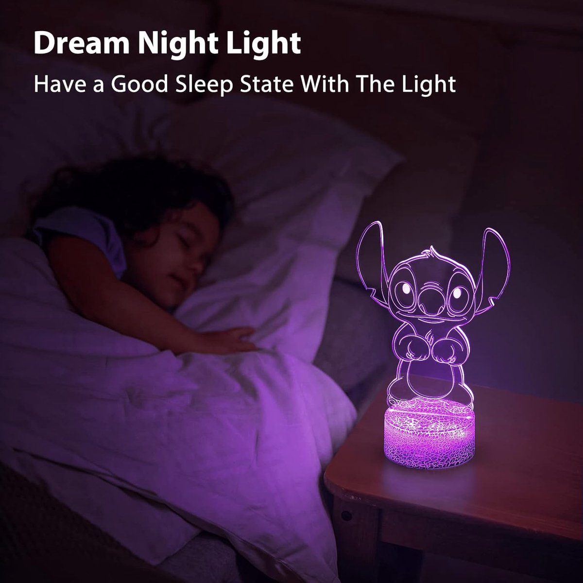 Lampe 3D LED Stitch Avec Télécommande - Multicolore, à Piles, Décoration Enfant