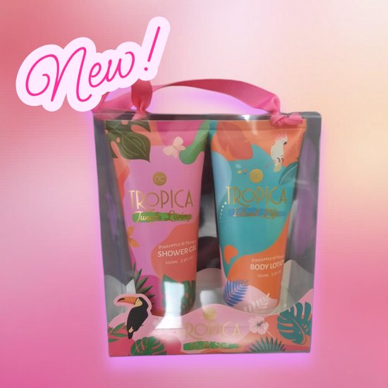 badset tropica 2x 100 ml douchegel-bodylotion -geschenkset voor vrouwen - kerstpakket - geschenk verjaardag - kerst - moederdag - zomaar