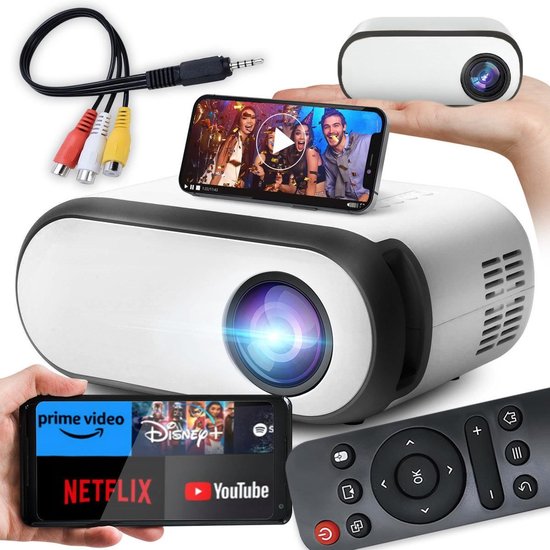 Draagbare Mini Beamer met WiFi – 3000 Lumen – Stream draadloos vanaf uw smartphone, tablet of laptop - zwart