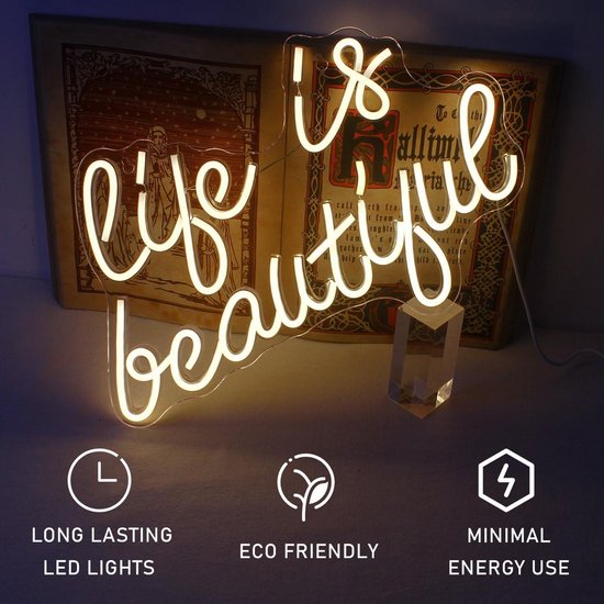 Life is Beautiful Neon Sign - Wit LED Neon Light - Word Light Up Signs