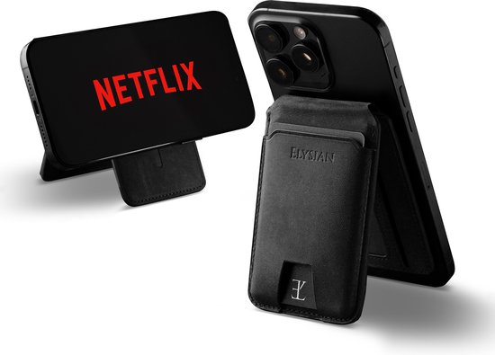 Elysian - Porte-cartes magnétique adapté à MagSafe - Porte-cartes pour 5 cartes - Portefeuille MagSafe Zwart - Cuir de Premium - RFID - Emballage cadeau de Luxe - Convient pour iPhone 12/13/14/15/16