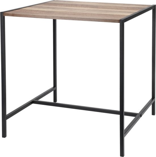 In & Out Deco Bijzettafel - Salontafel - Plantentafel - Zwart Metaal - Blad hout - Hoog 49 en 49,5 x 49,5 blad