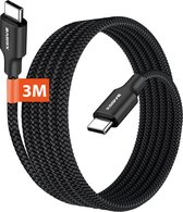 Lange USB-C Kabel met Super Fast Charge - 3 Meter - Nylon Gevlochten - USB C naar USB C - Oplader USBC Kabels