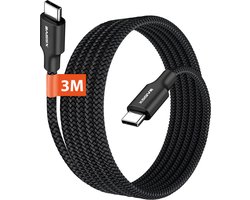 Lange USB-C Kabel met Super Fast Charge - 3 Meter - Nylon Gevlochten - USB C naar USB C - Oplader USBC Kabels