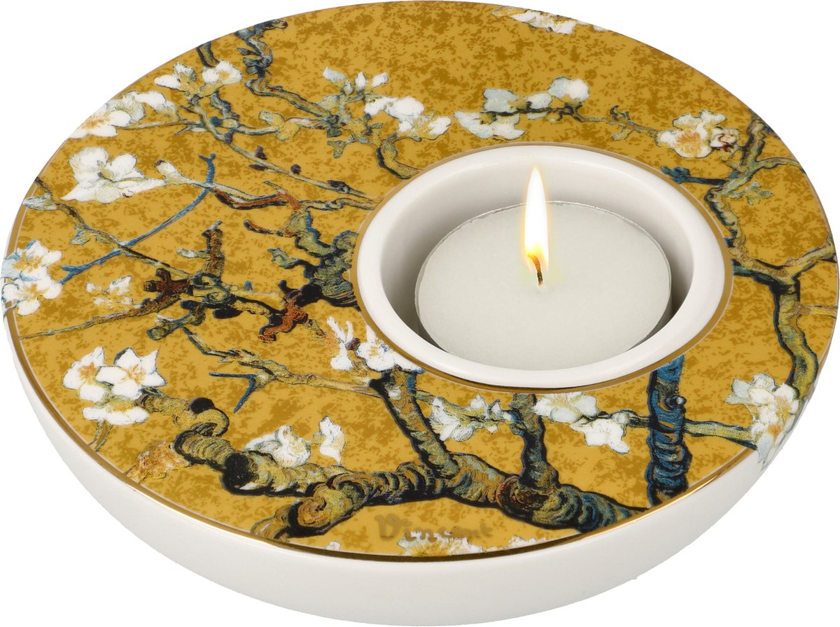 Goebel - Vincent van Gogh | Windlicht / Theelicht Amandelboom goud | Porselein - 12cm - waxinelicht houder