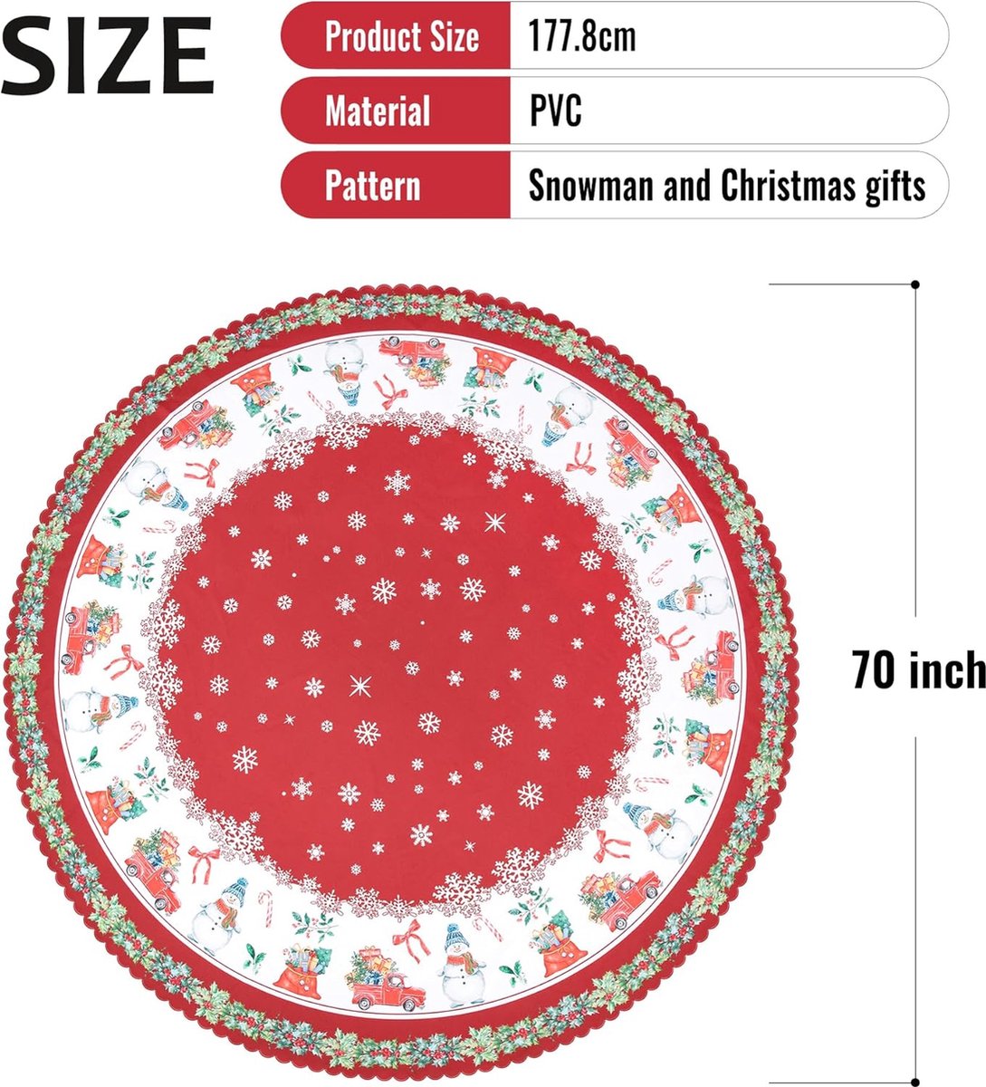 Kersttafelkleed - Rond waterdicht en vlekbestendig tafelkleed - Kerstsneeuwvlok Sneeuwpop Tafelkleed - Perfect voor familiebijeenkomsten Kerstdiner Vakantie Feest Woondecoratie - 180cm – foto 5