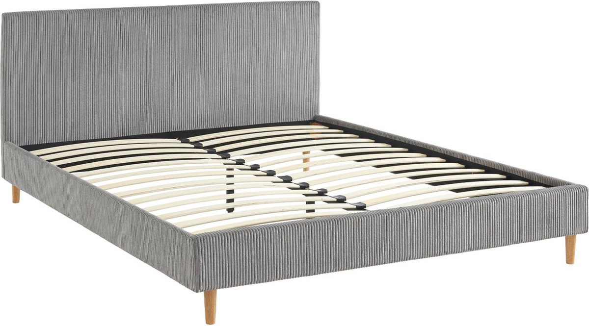sweeek - Bed met lattenbodem en hoofdeinde, b 211 x d 167,5 x h 89cm, corduroy afwerking