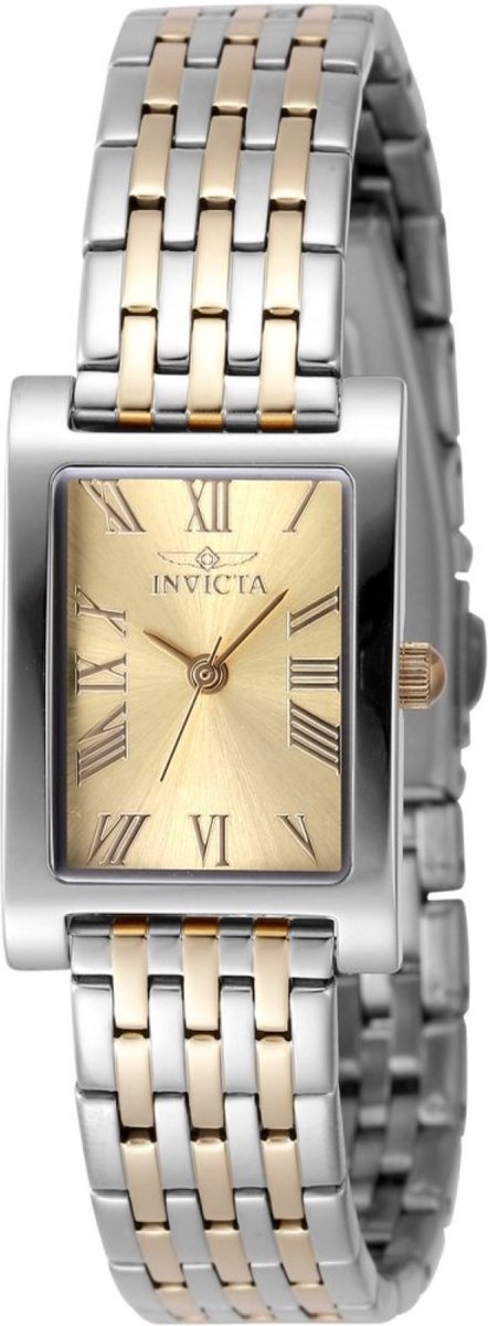 Invicta Angel 48144 Dames Horloge - Waterdicht - Analoog - Quartz Uurwerk - Roestvrij Staal met gouden Wijzerplaat - 19mm