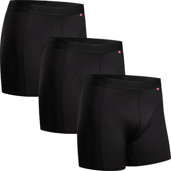 Drie zwarte sportboxershorts van DANISH ENDURANCE op een witte achtergrond.