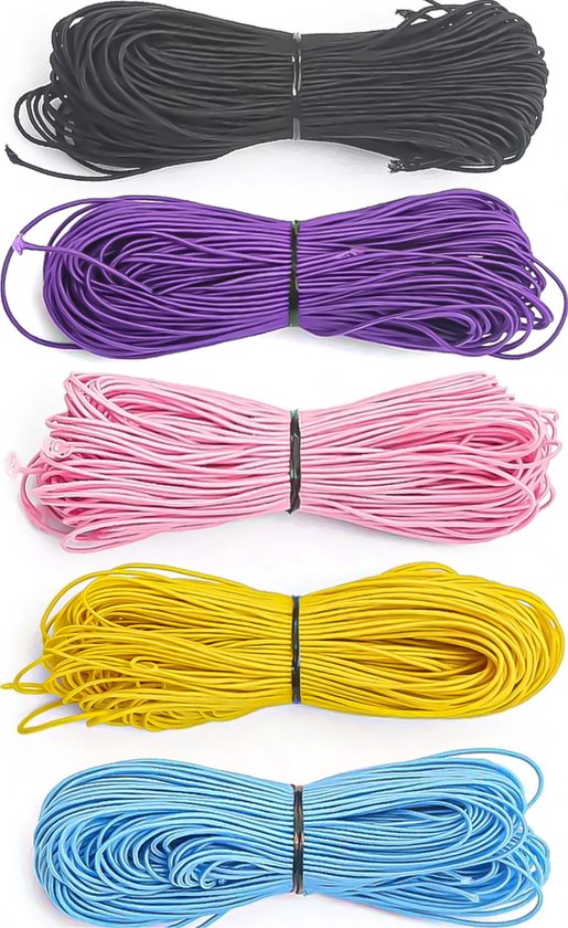 Cordon élastique pour confection de bracelets – set de 5 couleurs – 5x 25 m – épaisseur 1 mm