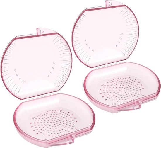 Beugeldoos, gespdoos, beugelbox, crunchrail box, 4 stuks KFO Box (doorschijnend roze).