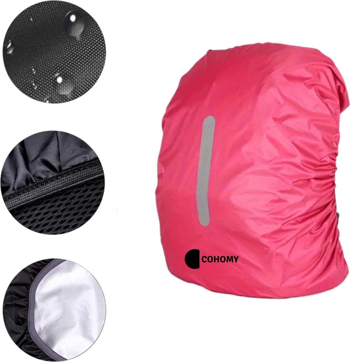 CoHomy - Regenhoes rugzak - Waterdicht - 25 tot 35 liter - Universeel - Reflecterend - Roze