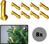 Piemel Kersthangers - 8 Stuks - Goud - Kerstornamenten - Kerstboomversiering - Kerstballen - Kunststof - Inclusief Bevestiging