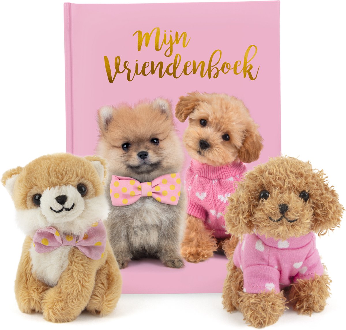 Studio Pets® Set – Honden Vriendenboek & 2x Mini Knuffels Toy Poedel Cookie & Pomeriaan PomPom (8 cm) in Koffer