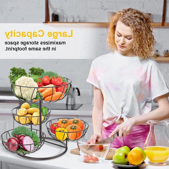 Bomclap Fruitmand, fruitetagère met 4 etages, metalen fruitschaal voor het werkblad, keuken, afneembare fruitmanden, 4 verdiepingen, fruitetagère, groenteopslag voor brood, snacks, groenten (bruin Bomclap Fruitmand, fruitetagère met 4 etages, metalen fruitschaal voor het werkblad, keuken, afneembare fruitmanden, 4 verdiepingen, fruitetagère, groenteopslag voor brood, snacks, groenten (bruin