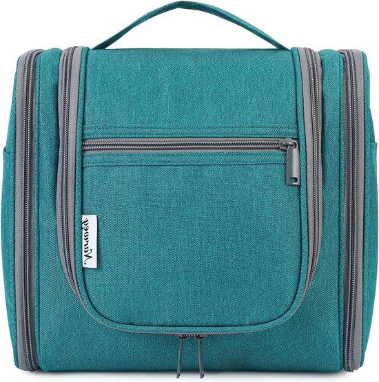 Toilettas om op te hangen, voor thuis, op reis of als make-up tas voor kinderen en volwassenen, blauw blad, één maat