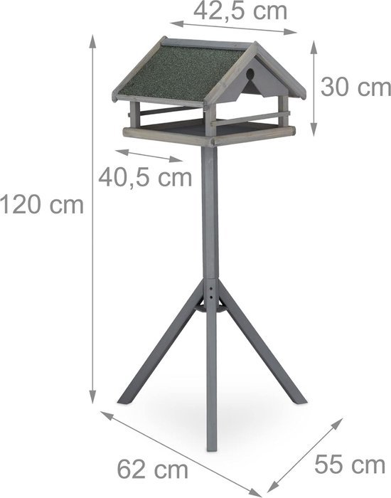 Vogelhuis Xxl Relaxdays Vogelvoederhuisje Op Voet - Houten, Staand Voederhuis Voor In De Tuin, Natuur/groen 137 Cm Hoog Voederstation
