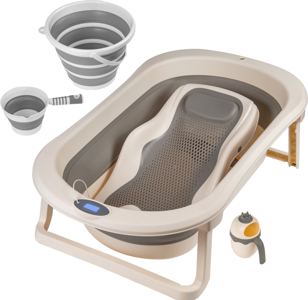 Goedkoopste OVIRA - Babybadje - Peuterbadje - Opvouwbaar - Inc. baby bad set kussen - 79CM lang - Creme wit - Digitale thermometer babybad - 0 tot 3 jaar
