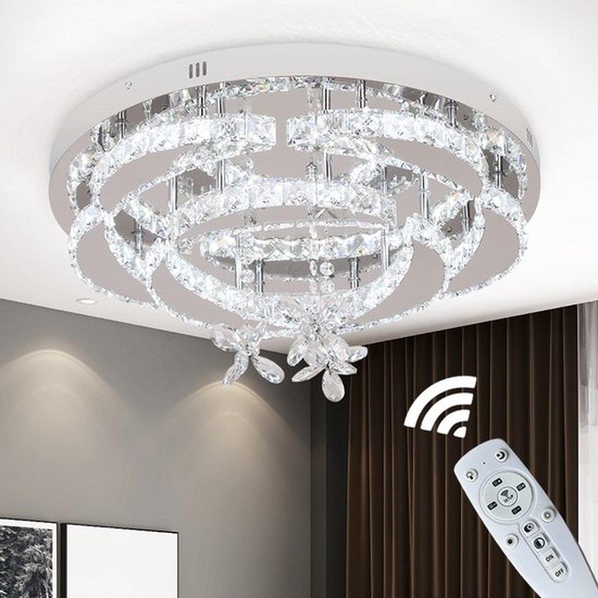 Maan Crystal LED Lamp - Met Afstandsbediening - Moderne Lamp - Kristal Kroonluchter - Woonkamer Lamp - Plafonniere