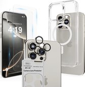 Coque pour iPhone 16 Pro Transparente - 2x Protecteur d'écran en verre trempé iPhone 16 Pro - Protecteur lens d'appareil photo - Housse en silicone anti-choc MagSafe