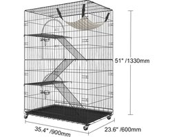 Katttenhuis - Kanntenren - Kattenbench - Katten kooi - Kat - 4 Verdiepingen - Belastbaar tot 30 kg per verdieping - 90 x 60 x 133 cm (B x D X H) - Gewicht 16 kg - Met wieltjes