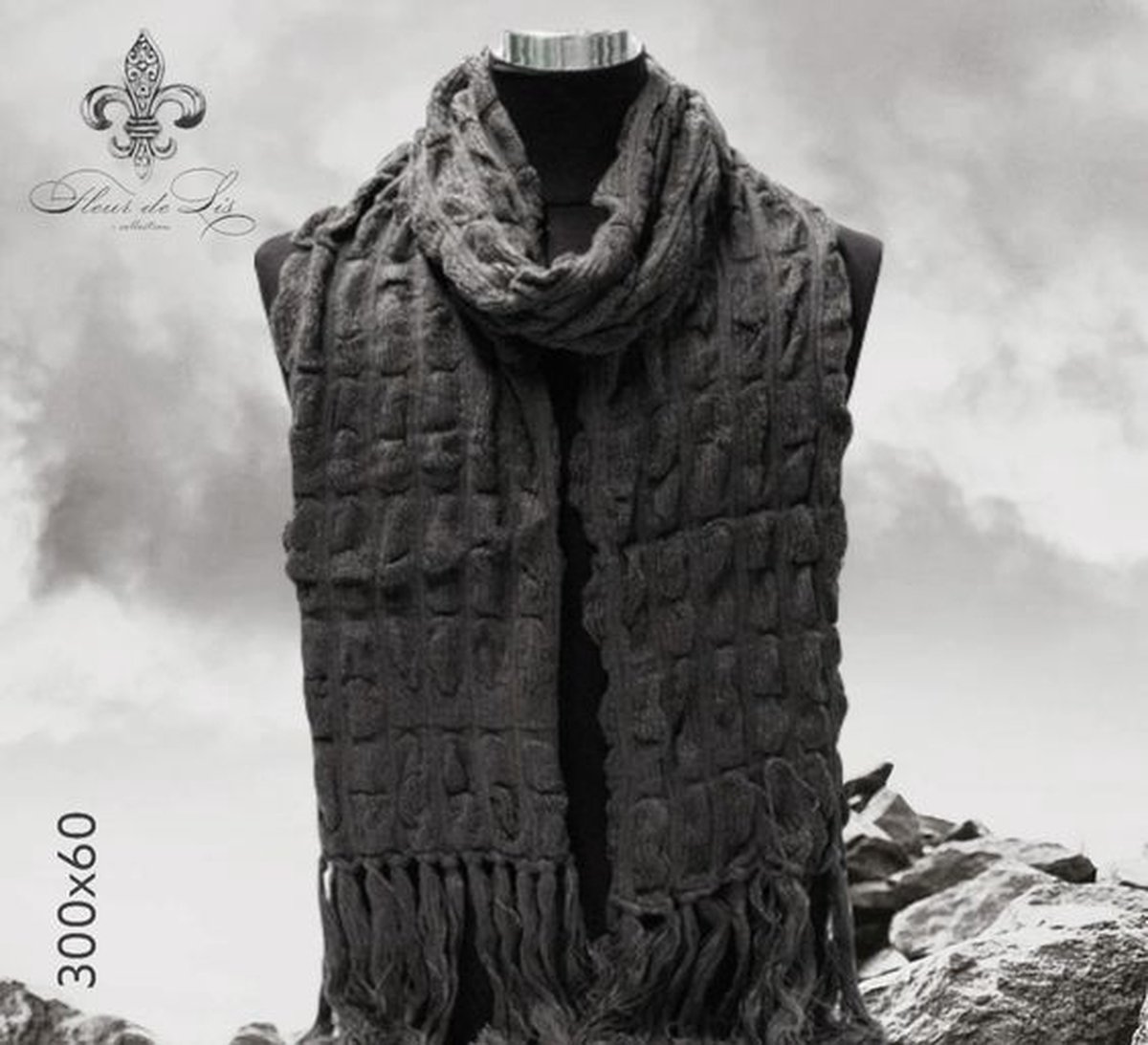 Fleur de Lis - Lange Winter grove gebreide sjaal - Donker Antraciet Grijs - 300 x 60 cm - volwassenen jeugd - unisex - casual feest
