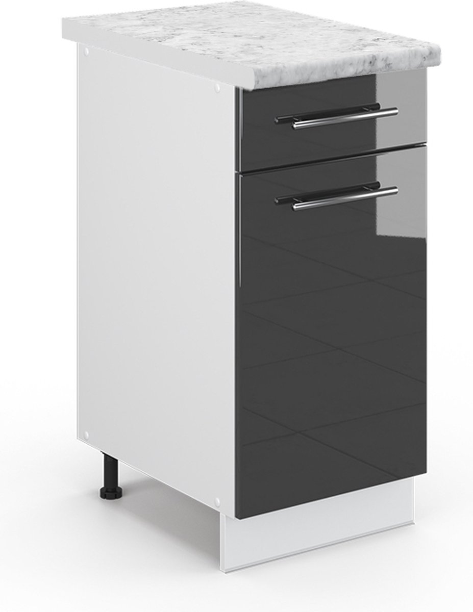 Vicco Fame-Line Keukenonderkast – 40 cm, WB Marmer Antraciet Hoogglans