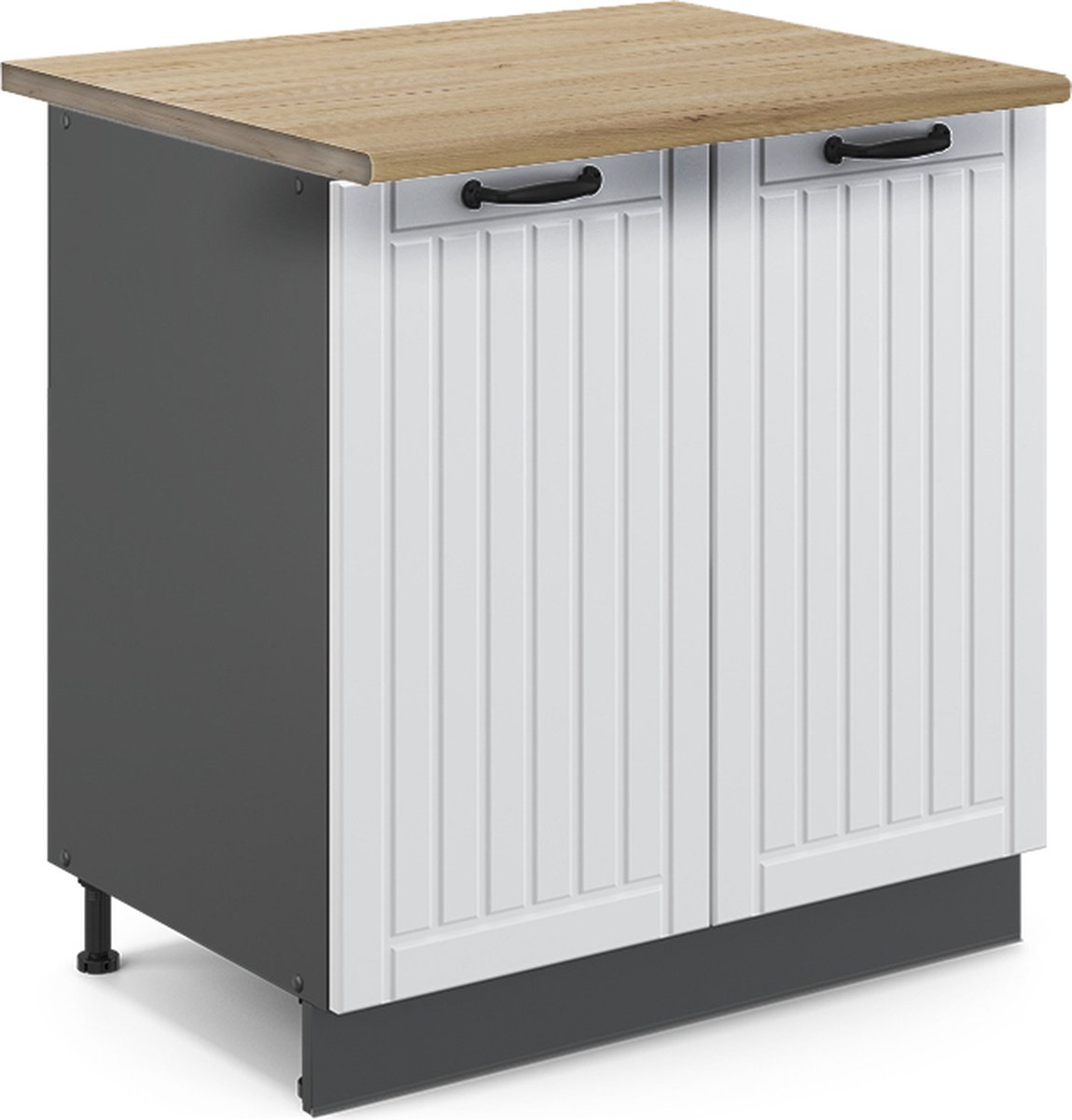 Vicco Keukenonderkast Fame-Line, Wit landelijk/Antraciet, 80 cm goudkleurig eiken werkblad