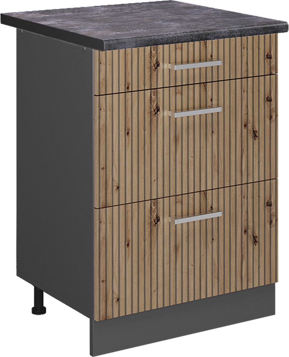 Vicco R-Line Keukenonderkast – 60 cm met laden, WB Antraciet Artisanaal eiken