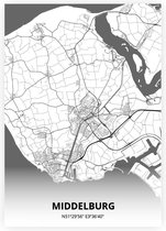 Middelburg plattegrond - A2 poster - Zwart witte stijl