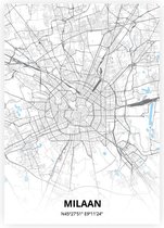 Milaan plattegrond - A4 poster - Zwart blauwe stijl