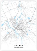 Zwolle plattegrond - A4 poster - Zwart blauwe stijl