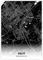 Delft plattegrond - A4 poster - Zwarte stijl