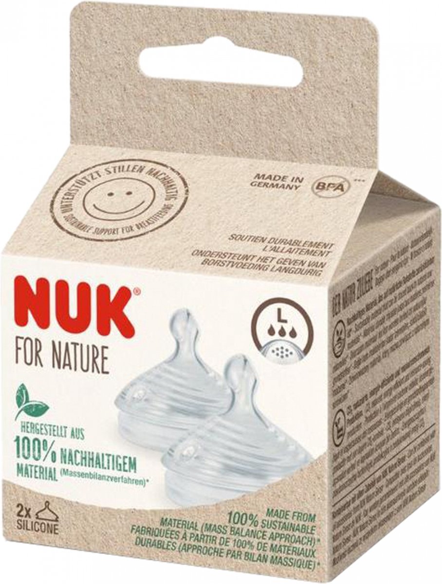 Nuk siliconen spenen voor drinkfles - For Nature - 2 stuks - maat L.