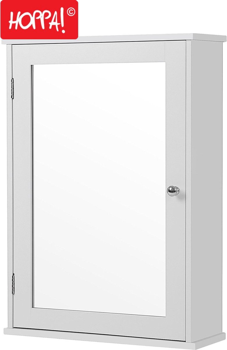 Hoppa! Badkamerkast met Spiegel - Wit - badkamermeubel - badkamerkast - opbergkast - 41 x 14 x 60 cm (BxDxH)