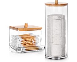 Wattenschijfjes en Wattenstaafjes Houder 2 stuks - Wattenschijfjeshouder - Dispenser - Make Up Remover Pads - Wattenstaafjeshouder