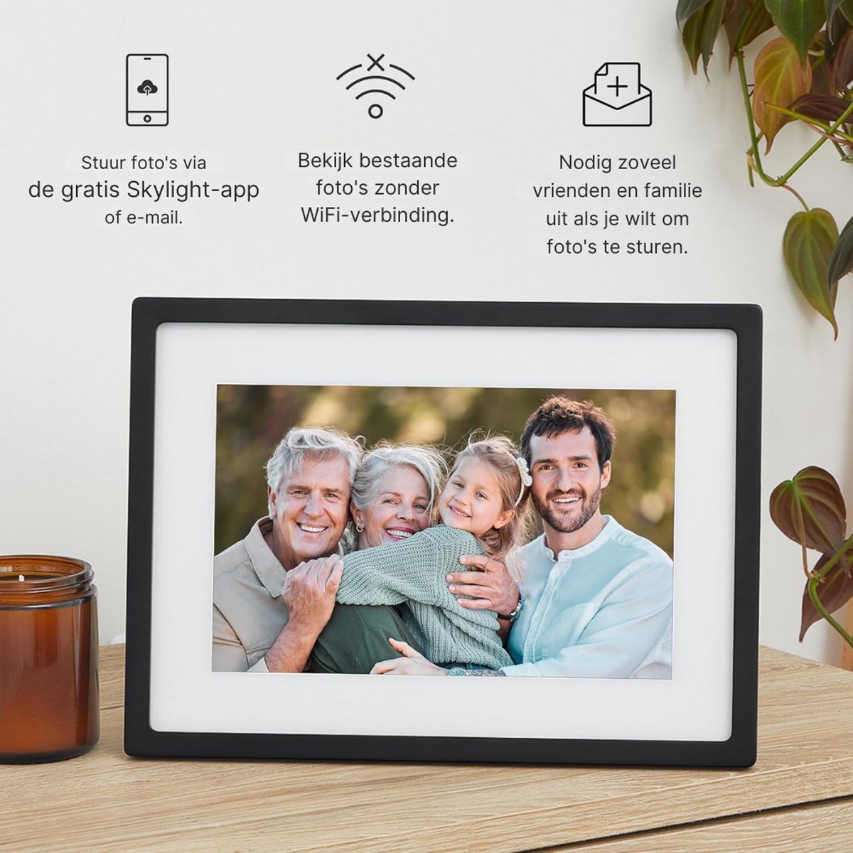 Digitale Fotolijst met WiFi - Frameo App - 10.1 Inch HD+ IPS Display - Fotokader met Touchscreen -XL scherm - 32GB - Licht bruin thumbnail 6