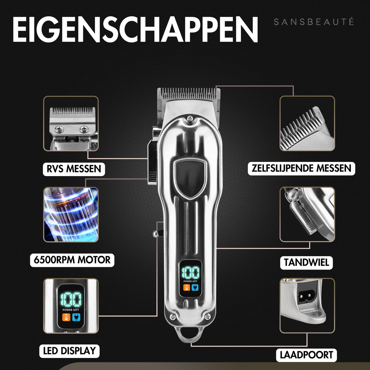 Sansbeauté Professionele Draadloze Tondeuse + Kappersmantel thumbnail 3