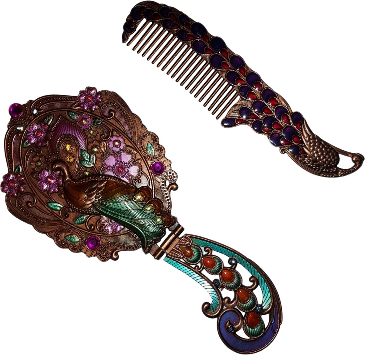 Goedkoopste Vintage spiegel en kam set - antiek - inklapbaar - handspiegel - haaraccessiores - handgemaakt - spiegelset - make-upspiegel - barok - biedermeier - toiletspullen